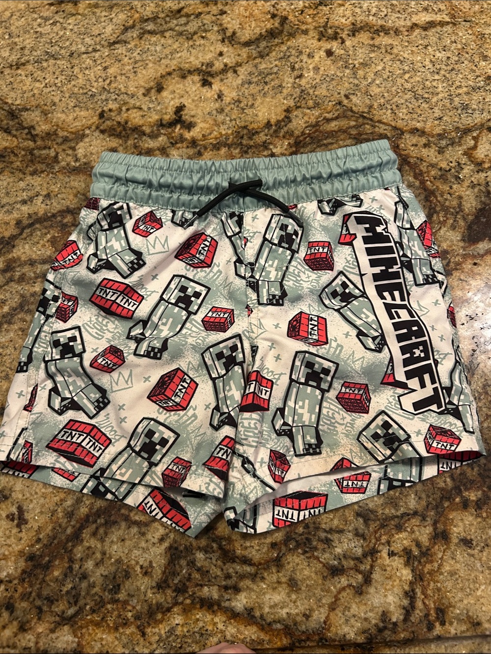 Kids Minecraft Creeper Print Swim Shorts